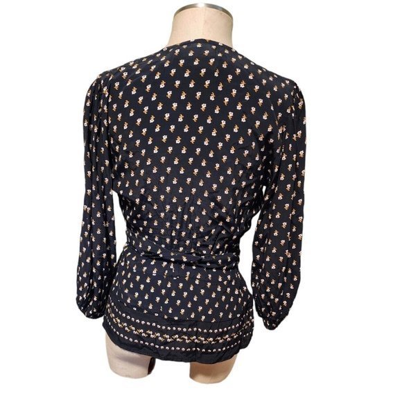 Faithful the Brand Anthropologie Black La Terrace Print Wrap Blouse Shirt Top XS - Picture 3 of 16